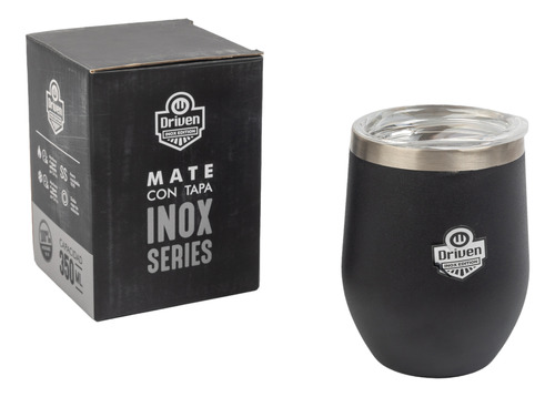 Mate / Vaso De Acero Inoxidable 350ml Con Tapa Negro Driven