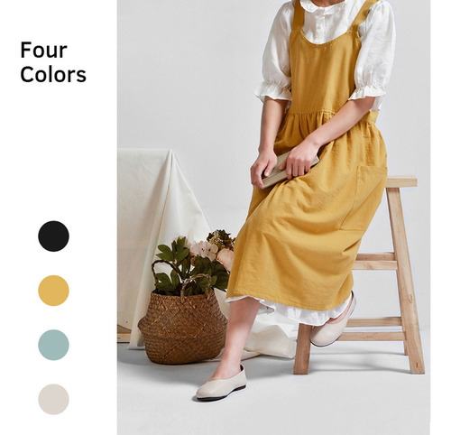 Cf Delantal Amarillo De Lino Y Algodón Para Mujer Kitchen