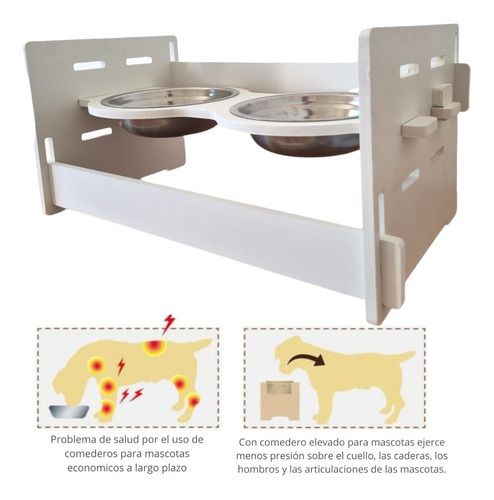 Imagen 3 de 3 de Comedero Doble Inox Perro Mascota Regulable En Altura