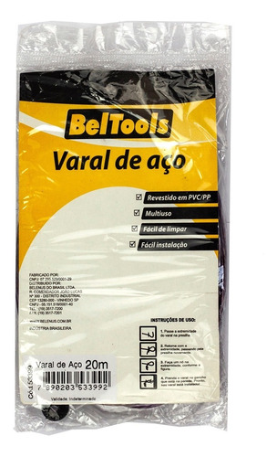 Varal De Aço Revestido Em Pvc 1,7mm (20 Metros) - Beltools