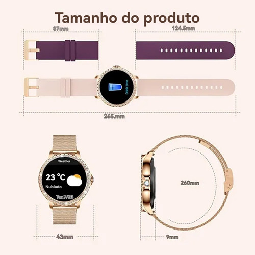 Relógio Smartwatch Mulheres Hk27 Prata 1.31in 41mm Clássico Mostrador Redondo Decoração De Diamante 2pulseira Ip67 Com Bluetooth Gpt Lançamento2025
