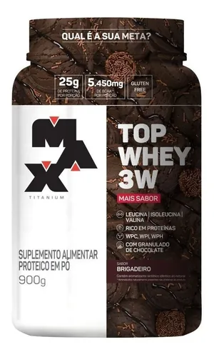 Top Whey 3w Mais Sabor Pote 900g Max Titanium Sabor Brigadeiro