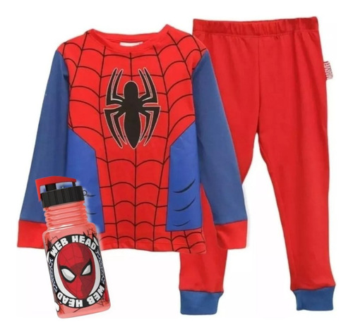 Pijama Disfraz Spiderman + Botella Regalo Original Marvel