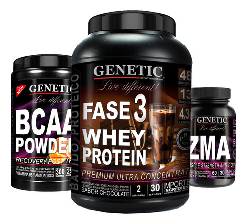 Anabol 3 Crecimiento Inmediato Proteína + Bcaa + Zma Genetic Sabor Chocolate