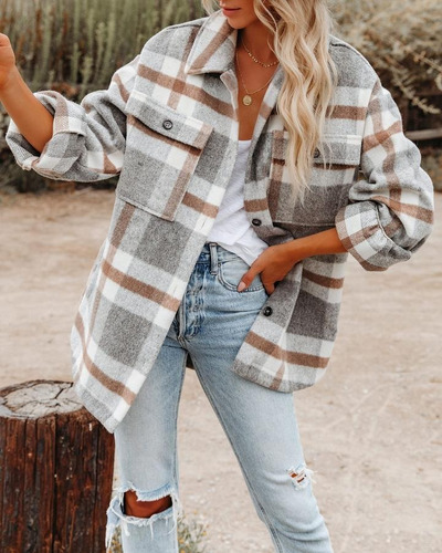 Nuevo Chaqueta De Abrigo Con Botones Y Camisa De Franela A