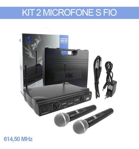 Microfone Sem Fio Duplo De Mão Com Maleta Pix Cor Preto