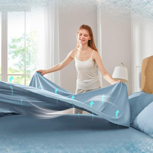 Juego De Sábanas 4 Piezas Coolmax Azul Cal King 40 Cm