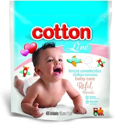 Refil Lenços Umedecidos Bebe Cotton Line 400 Unidades