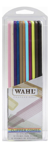 Kit de 12 Peines Wahl, Peines de Pelo de Dientes Finos, Peine de Peluquería Para Corte o Para Peinar, Set Multicolor