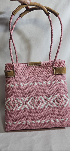 Bolsa Bolsa De Mano Tote Bag Bolsa Artesanal Tote Bag Color Rosa Y Blanco
