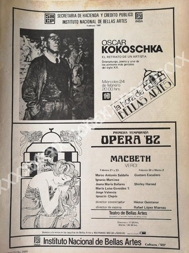 Cartel Inba. Temporada De Opera 1982 & Oscar Kokoschka