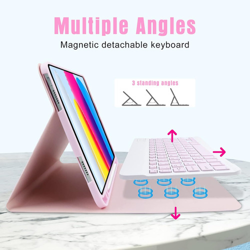 Funda Con Teclado Inalámbrico Para iPad 7 8 Y 9 De 10.2 Rosa