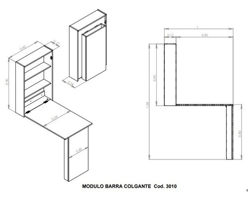 Imagen 5 de 9 de Barra Para Cocina Con Mesa Plegable Tipo Desayunador O Escritorio - Flotante - 1431