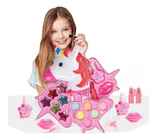 Kit De Maquillaje Para Niñas Unicornio Labial Manicura Juego