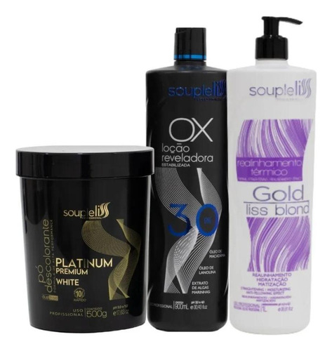 Kit Pó Descolorante + Ox 30 Vol + Gold Liss Blond Souple Lis