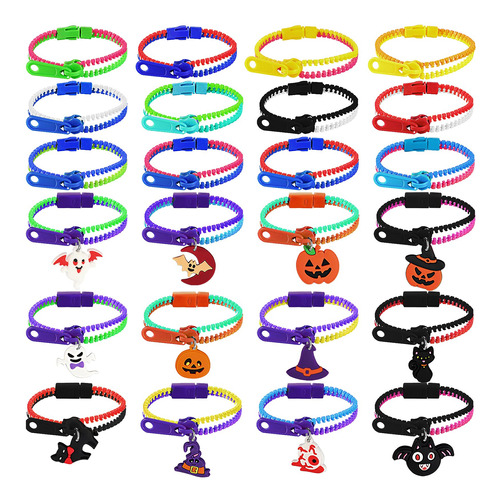 48 Piezas Pulseras Con Cremallera De Halloween Color Ne...