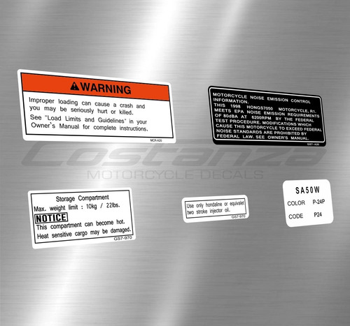 Calcos Honda Elite Sa 50 98 Advertencias. Diseño Original