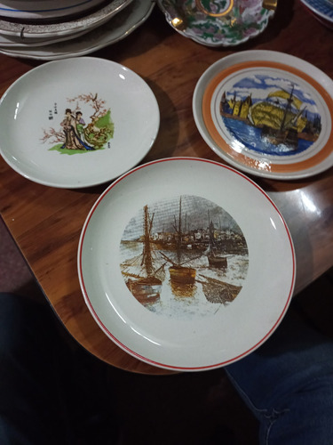 Platos Antiguos Loza Harfort 3 Decorativos Barcos !oferta!