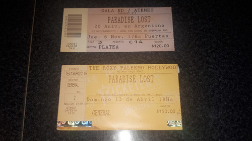 Lote Coleccion X 2 Entradas Recital - Paradise Lost - Bs. As (Usado)