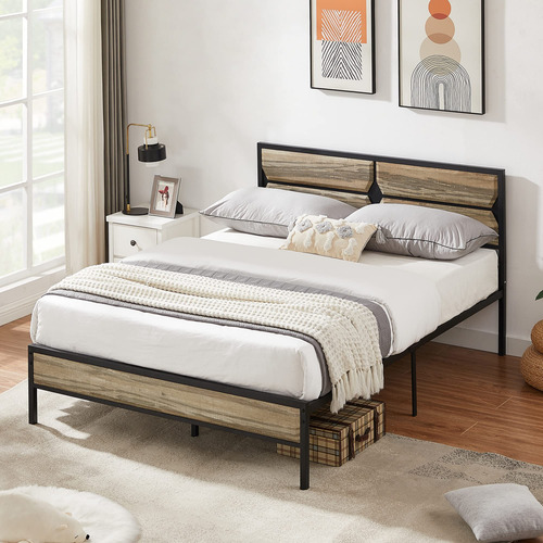 Base De Cama Matrimonial Con Cabecera De Madera Y Soporte Gr