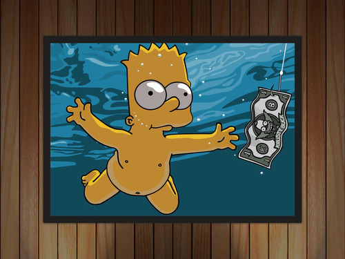 Quadro Desenho Simpsons Bart Nirvana Nevermind Com Moldura
