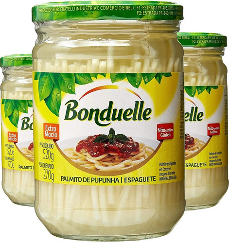 3x Palmito De Pupunha Spaghetti Bonduelle 520g