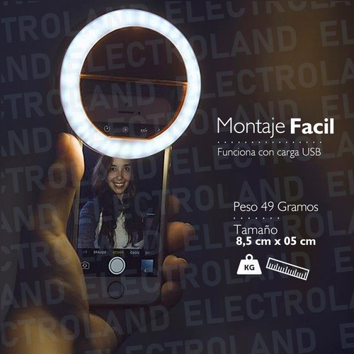 Aro Luz Led Selfies Celular Tablet Pc Linterna Anillo 8.5 Cm