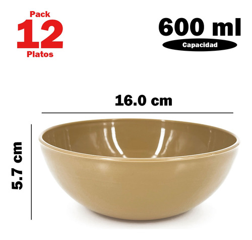 Platos Tazon Bowl Plastico Color 12 Pzas 600 Ml Beige