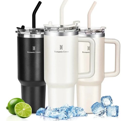 Copo Térmico Gigante 1,2l Inox Com Tampa E Canudo Bege Cor Pura / Material Fosco