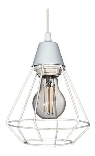 Colgante Jaula 1 Luz Diamante Deco Blanca Vintage Sf