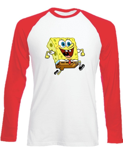 Camiseta  Bob Esponja Ranglan Manga Larga Rojo Camibuso