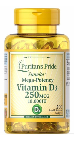 Vitamina D  10 000 Iu 250 Mcg Puritan´s Pride 200 Tomas