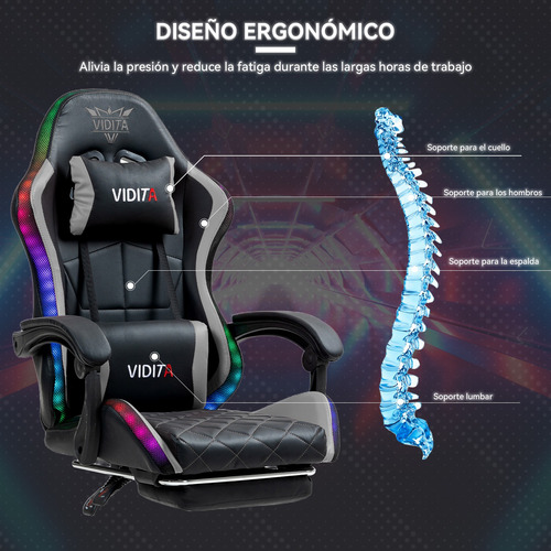 Silla Gamer Rgb Reclinable Con Masajeasdor Reposapiés Gris