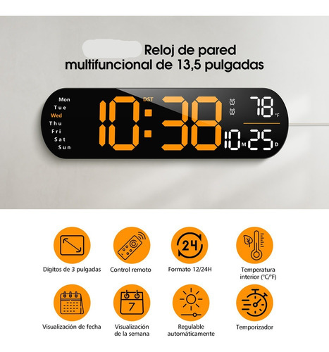 Reloj Digital De Pared Led 13 Pulgadas Con Control Remoto