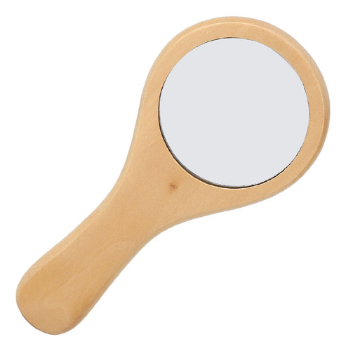 H Espejo De Maquillaje Con Mango De Madera, Redondo,