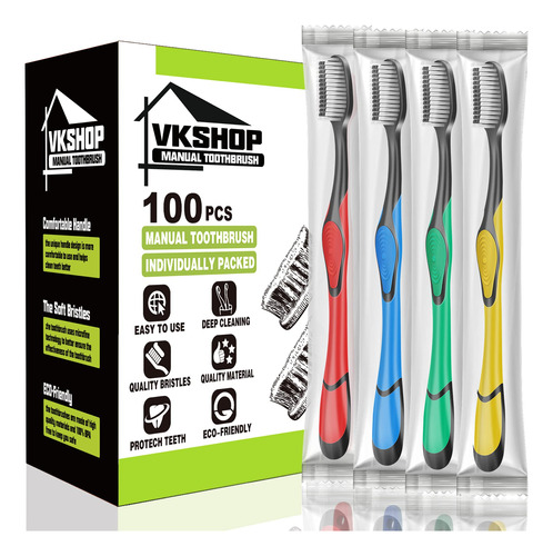 Vkshop Juego De 100 Cepillos De Dientes De Carbon A Granel,