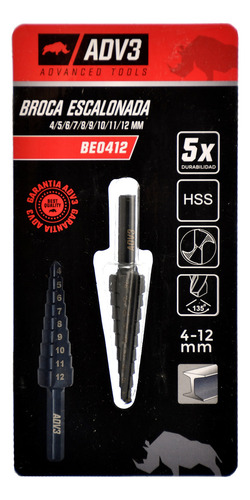 Broca Mecha Escalonada Métrica Para Metal Hss 4 A 12 Mm Adv3