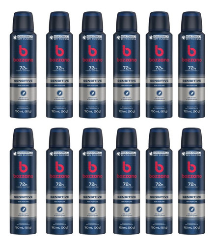 Desodorante Aero Bozzano 150ml Sensitive Sem Perfume-kit12un
