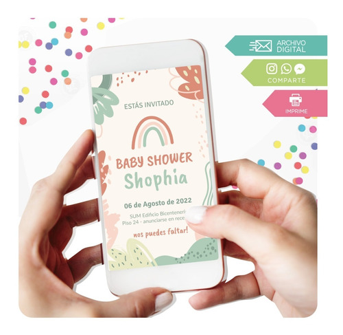 Invitación Digital Baby Shower Mod. Arcoiris - Personalizada