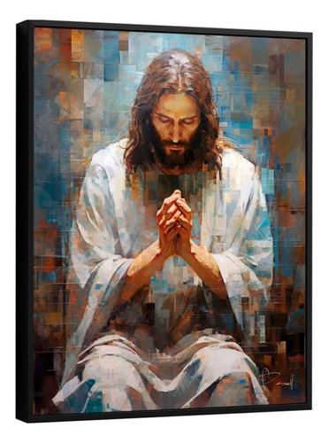Quadro Jesus Grid Art | Grande 100x75 Cm | Moldura Preta