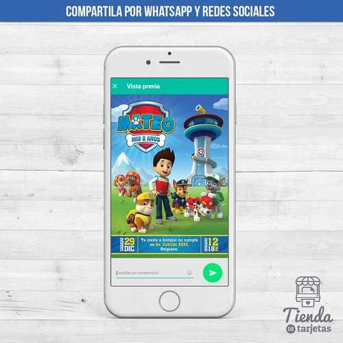 Imagen 3 de 3 de Invitación Digital + Imprimible - Paw Patrol Patrulla Canina