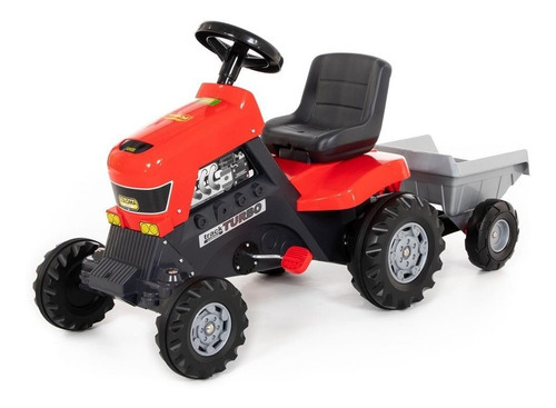 Tractor Turbo A Pedal Con Trailer Para Niños Wader Color Rojo