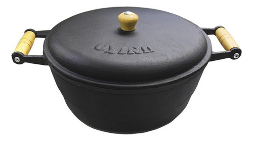 Panela Caçarola De Ferro Com Alça De Madeira Com Tampa 24cm