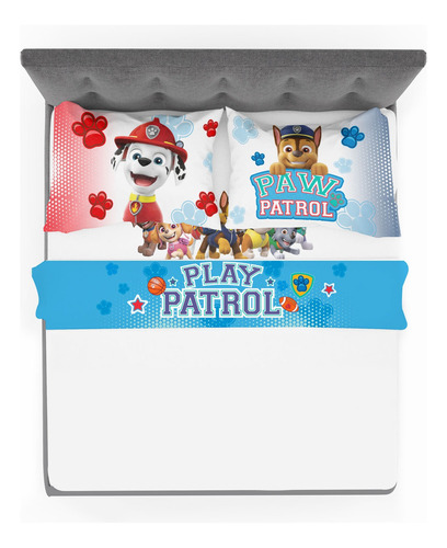 Juego De Sábanas Matrimoniales De 4 Pzs. - Providencia Color Azul Claro Diseño De La Tela Paw Patrol Deportes