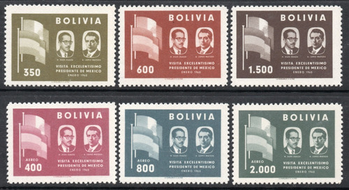 Bolivia 6 Sellos Visita Pte. De México Año 1960 = Banderas