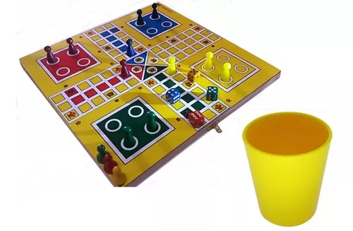 Jogo De Ludo Estojo Tabuleiro C/ 4 Dados E Pinos Oficiais Leque E Coroa