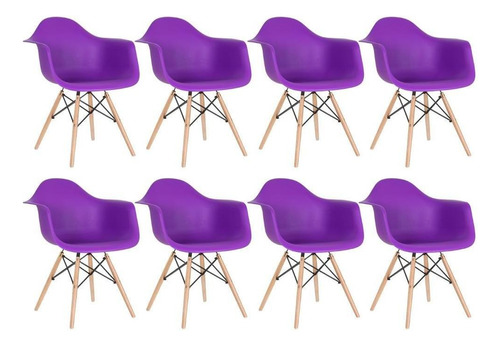 8 Cadeiras  Eames Wood Daw  Com Braços Cozinha Cores Estrutura Da Cadeira Roxo