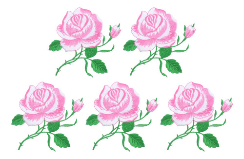 5 Parche Rosa Bordado Floral Para Planchar Coser Ropa Tela