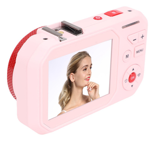 Cámara De Vídeo Digital Rosa Con Doble Pantalla, 48 Mp, Hd,