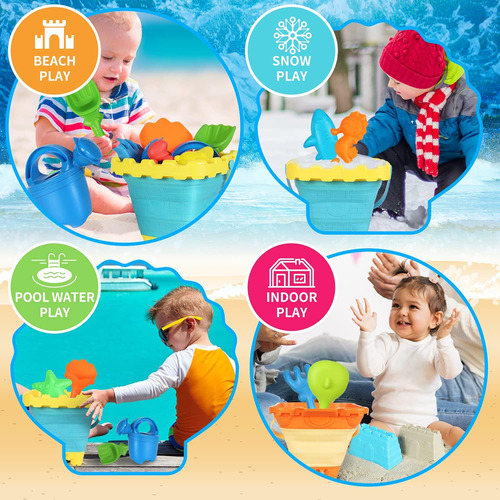Set De Juguetes De Arena De Playa Elovien, 24 Piezas, Con Mo